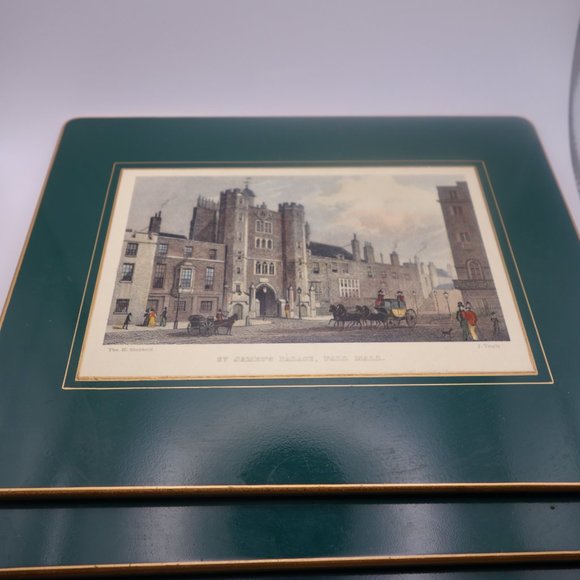 Set of Four(4) Vintage Lady Clare Green with Gold Border Place Mats - Picture 2 of 16